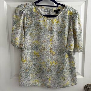 Ann Taylor Factory Yellow and Gray Floral Blouse